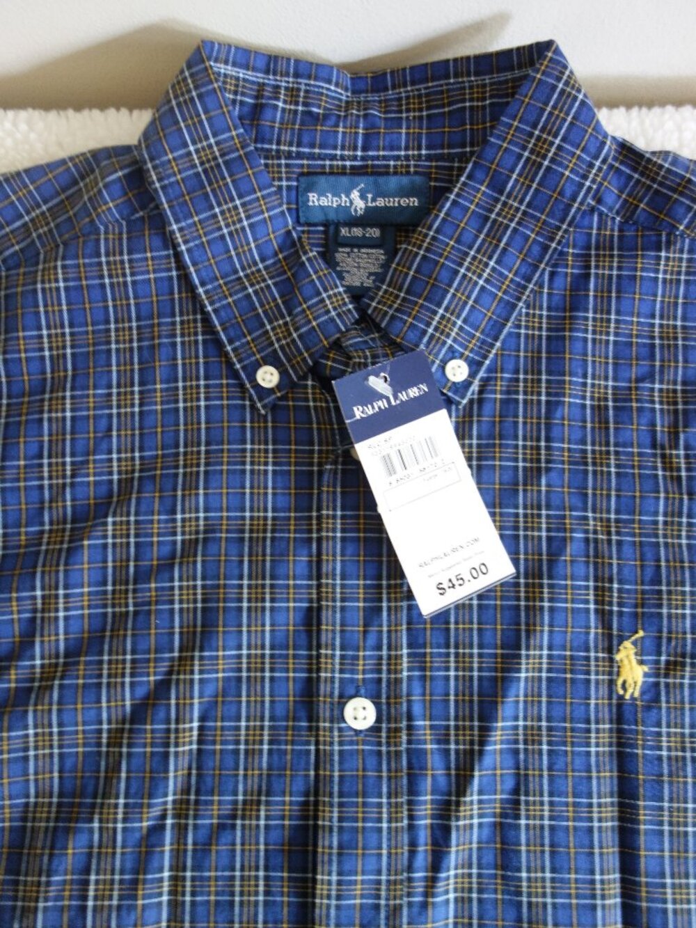 NWT $45 RALPH LAUREN Blue Plaid Long Sleeve Button Shirt – Boys XL 18-20